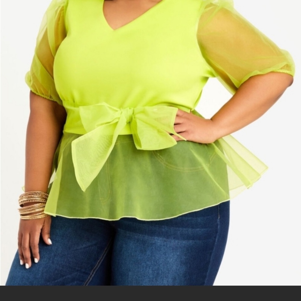 Ashley Stewart Organza and Scuba Peplum top